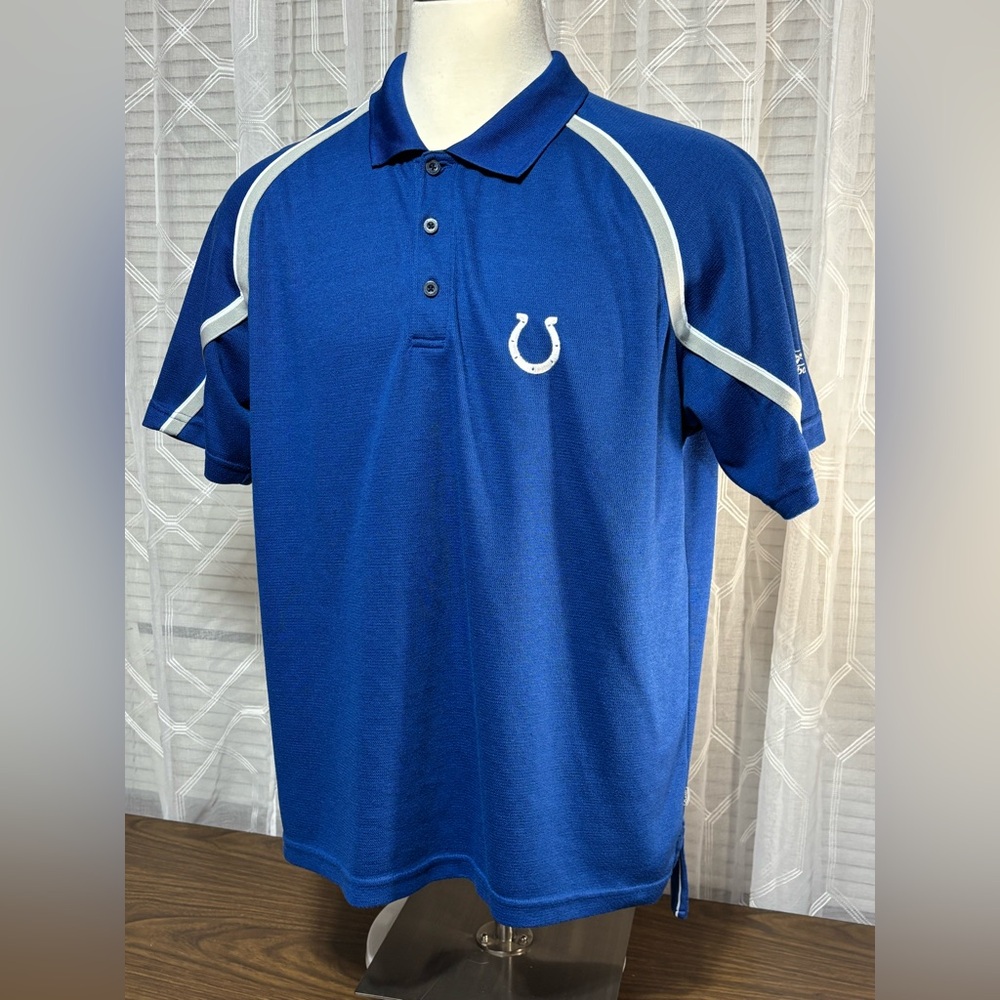 Indianapolis Colts size Large blue trimmed in white Polo Shirt 42”L 23.5 “p2p